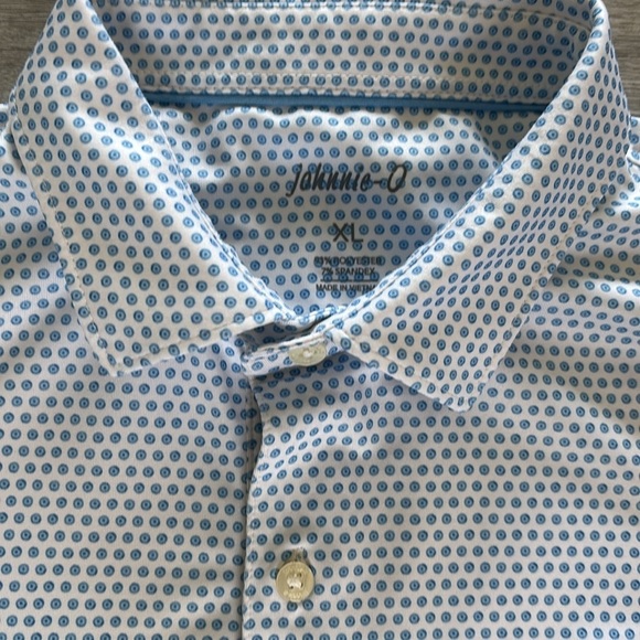 Johnnie O Polo Shirt Men's Xl Blue/White Golf Print Longview Logo - Picture 3 of 8